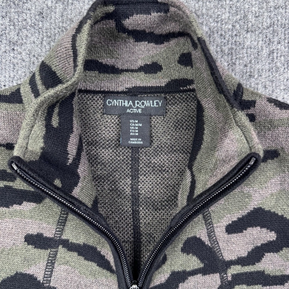 Cynthia Rowley Active Camo Zip Up Jacket Longline Knit Cardigan Green Size M - Picture 2 of 6
